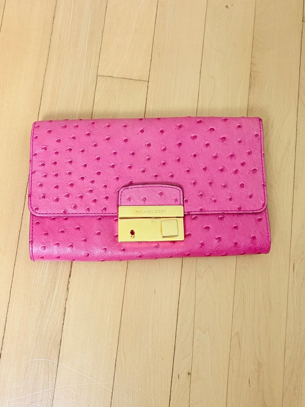 Michael Kors “Gia” Ostrich-Embossed Leather Clutch